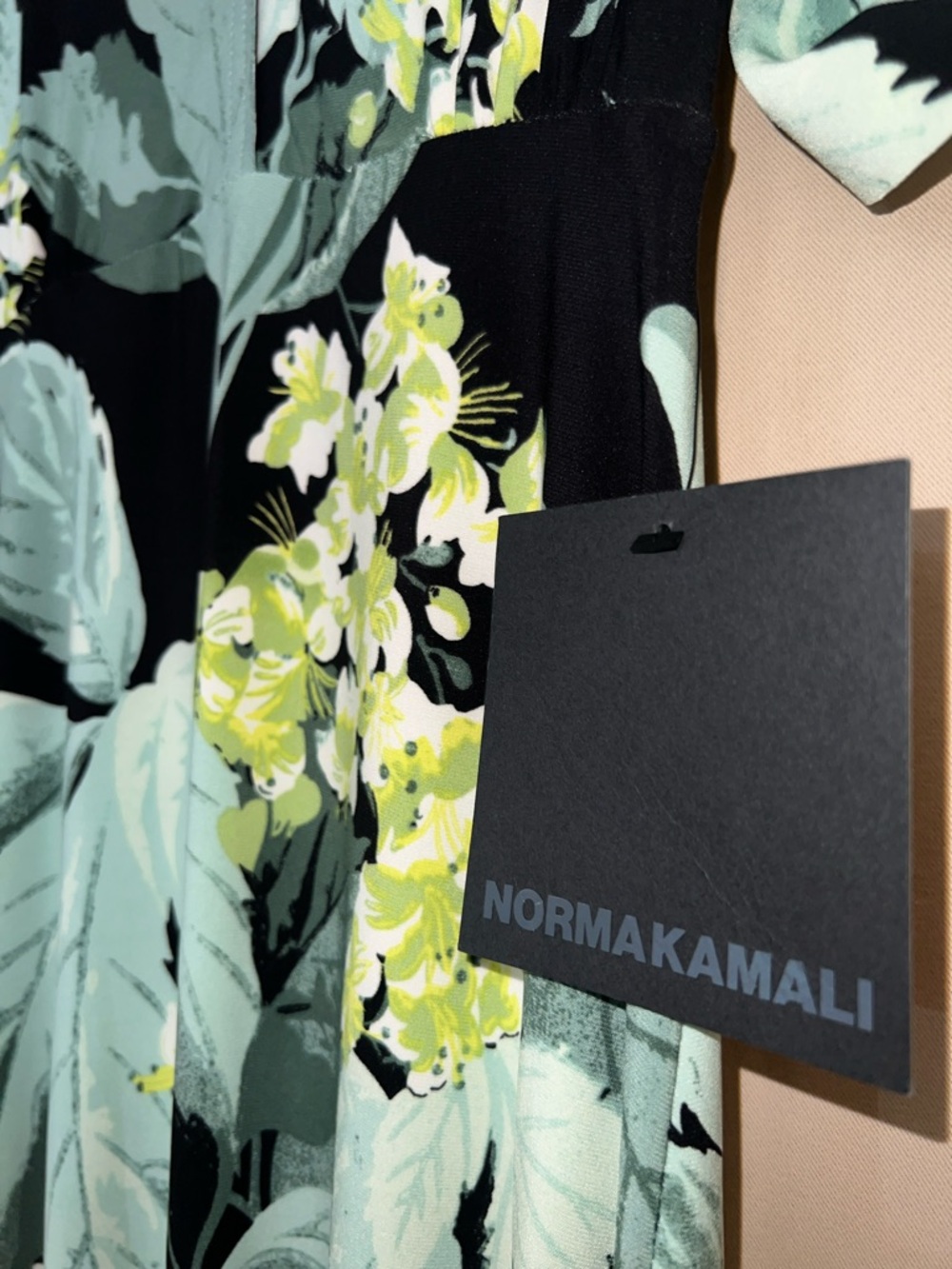 Norma Kamali Black Maxi Dress with Mint and Yellow Leaf Print - Picture 2 of 6